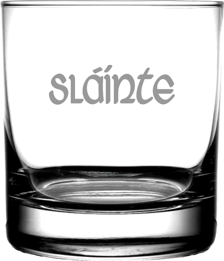 Slainte Irish Celtic Gaelic Toast Rocks Whiskey Glass