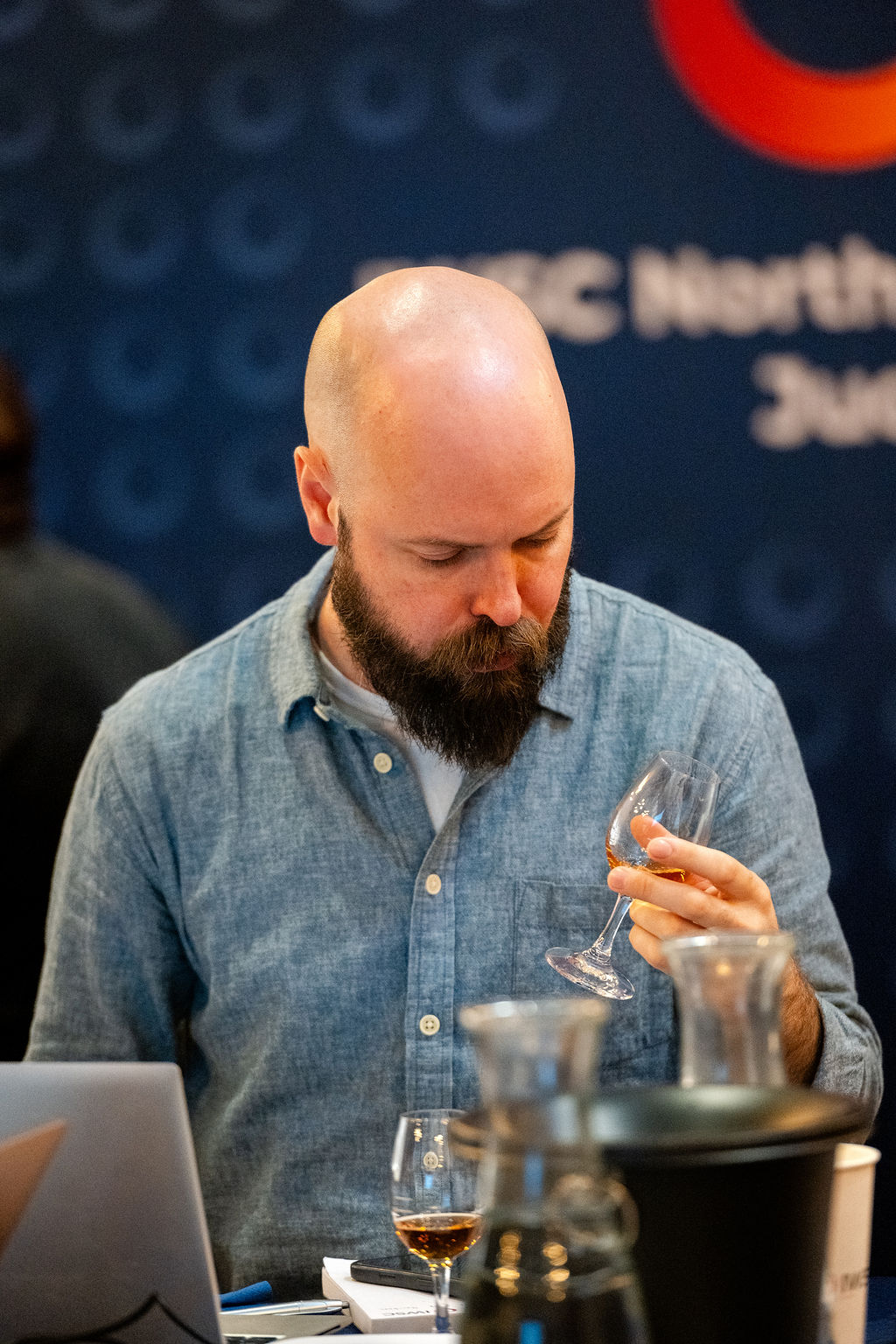 A glass of bourbon being evaluated during the IWSC Kentucky judging