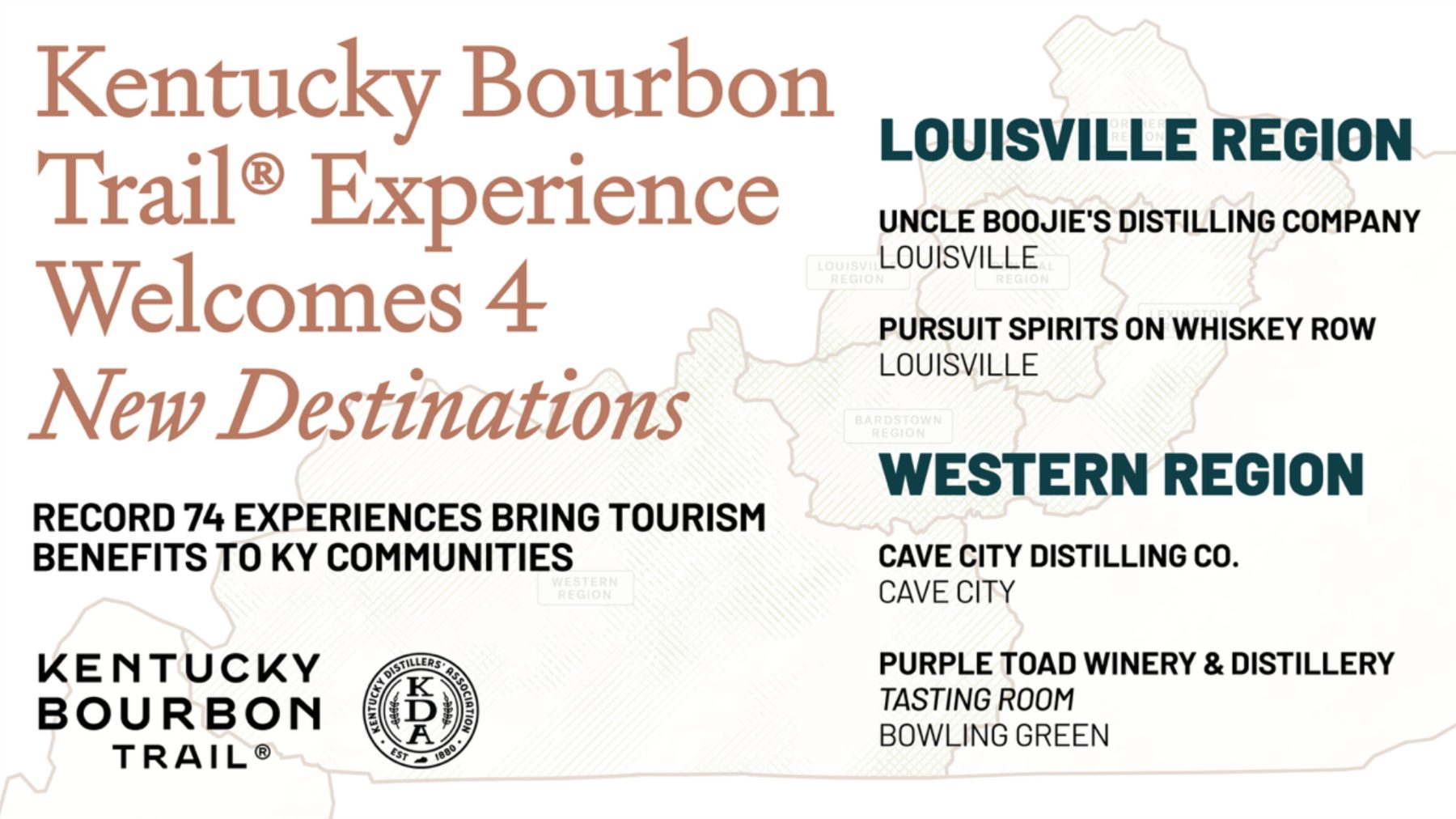 KENTUCKY BOURBON TRAIL® EXPERIENCE WELCOMES FOUR NEW DESTINATIONS